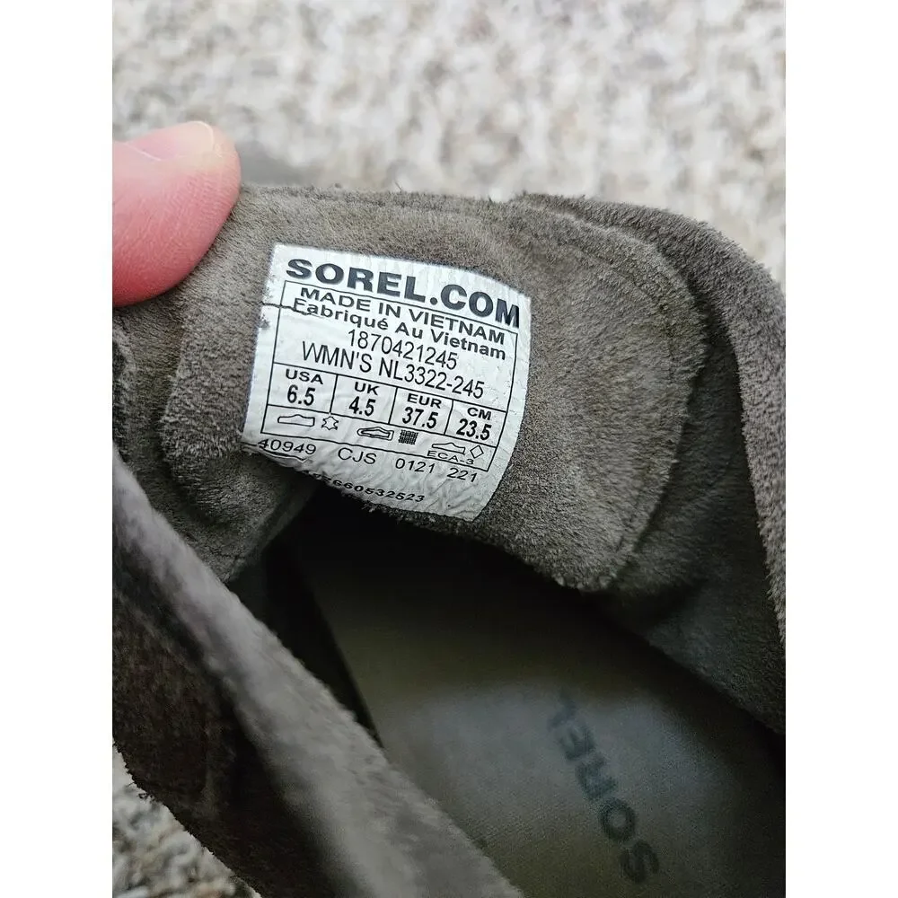 Sorel Evie Ankle Bootie Womens 6.5 Taupe Gray Suede Lace Up Wedge Boots